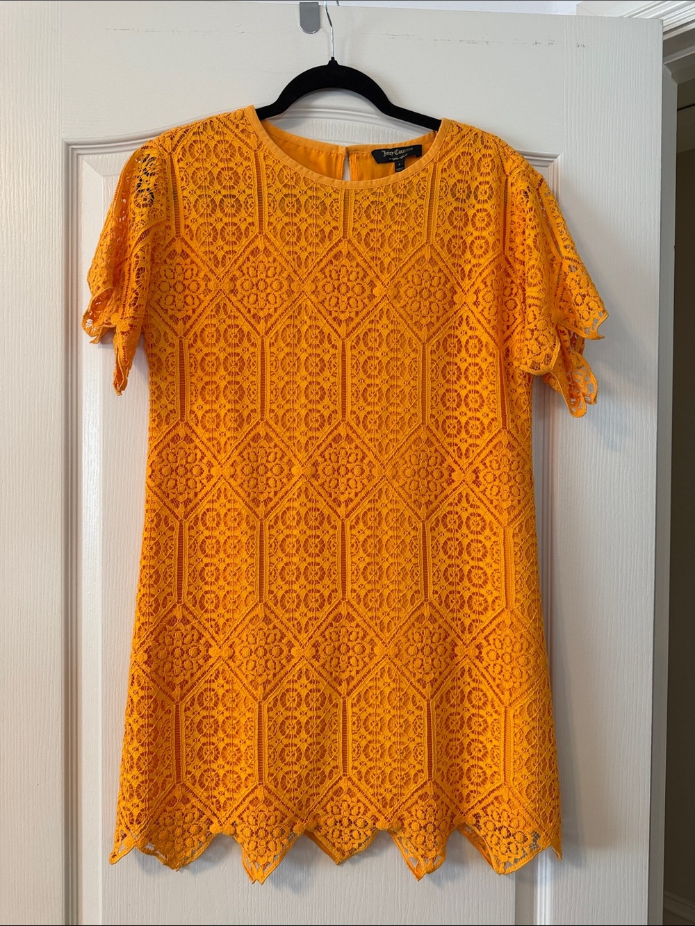 Juicy Couture Bright Orange Lace Shift Dress